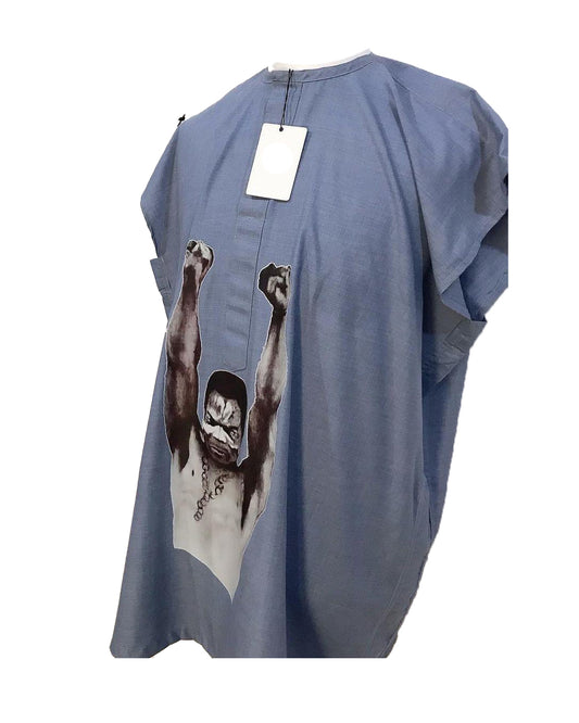 African Art Wear men Short Sleeve Top Blue Grey Hands Up Man Graphic Print Long male T-shirt