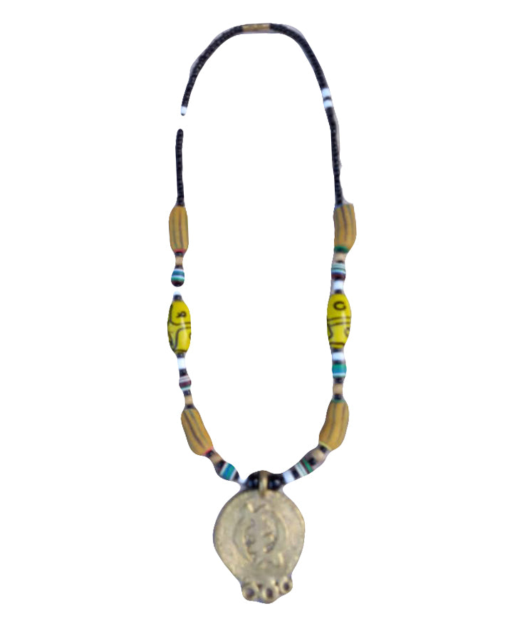 African Tribal art Handmade Wooden Green Brown & Bronze Jewelry Unique Metallic Pendant Locket Necklace set for women