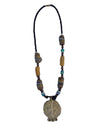 African Tribal art Handmade Wooden Black Pearl & Golden Jewelry Metallic Pendant Locket Necklace set for women