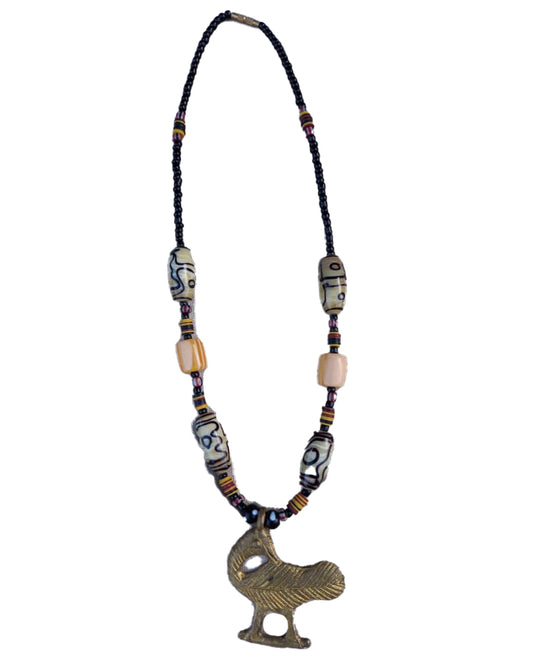 African Tribal art Handmade Wooden Brown & Golden Jewelry Unique Metallic Pendant Locket Necklace set for women