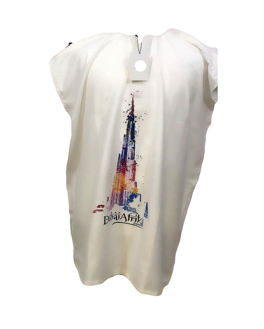 African Art Wear men Short Sleeve Top White Colorful Tower Graphic Long male T-shirt