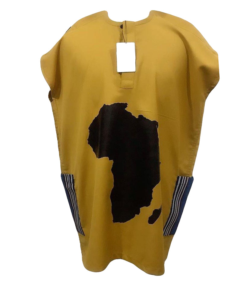 African Art Wear men Short Sleeve Top Yellowy Brown Black African Map Graphic Long male T-shirt