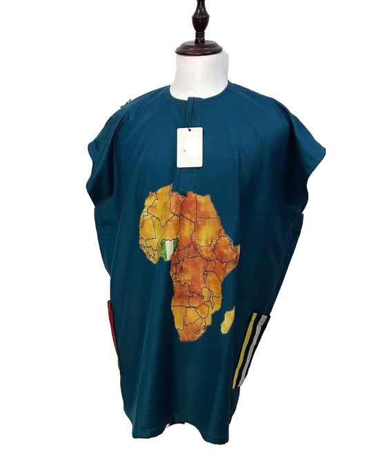 African Art Wear Women Short Sleeve Top blue African Map Graphic Long Female T-shirt