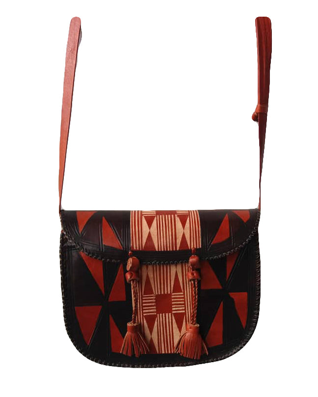 African Tribal art handicraft Lightweight Handbag Red And Smoky Black Shoulder Bag