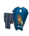 African Men's Art Wear Short Sleeve Top Blue Grace Print Two Piece Set Stylish Long tshirt with trouser