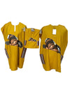 African Men's Art Wear Short Sleeve Top Yellow Brown Sleeping Baby Print Stylish Long tshirt with Pocket