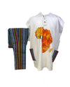African Men's Art Wear Two Piece Set Short Sleeve Top White and Colorful African Map Print Stylish Long shirt And Trouser