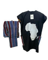 African Men's Art Wear Two Piece Set Short Sleeve Top Black & White Africa Map Print Loose Fashion Stylish Long T-shirt With Trouser