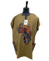 African Men's Art Wear Short Sleeve Top Dark Beige Multicolor Africa Map Print Loose Fashion Stylish Long T-shirt