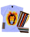 African Men's Art Wear Two Piece Set Short Sleeve Top Cold Purple Lion Face Print Stylish T-shirt With Trouser