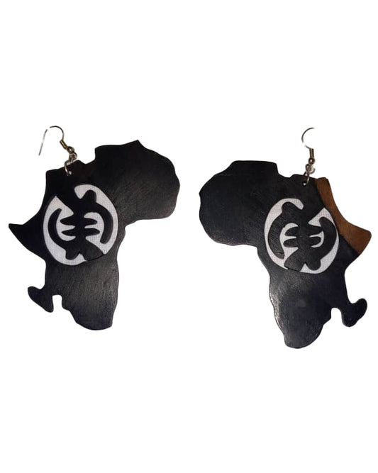 African Tribal Art Wear Women Fashion Wooden Jewelry African Map Style Black And White Earrings Set