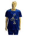 African Men's Art Wear Short Sleeve Top Sapphire Blue Print Stylish T-shirt