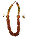 African Tribal art Handmade beaded Redwood and Multicolor jewelry Earrings And Necklace set for women