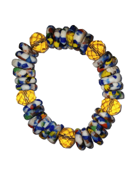 African Handicraft Beaded Tribal Art Multicolored Stone Printed Bracelet