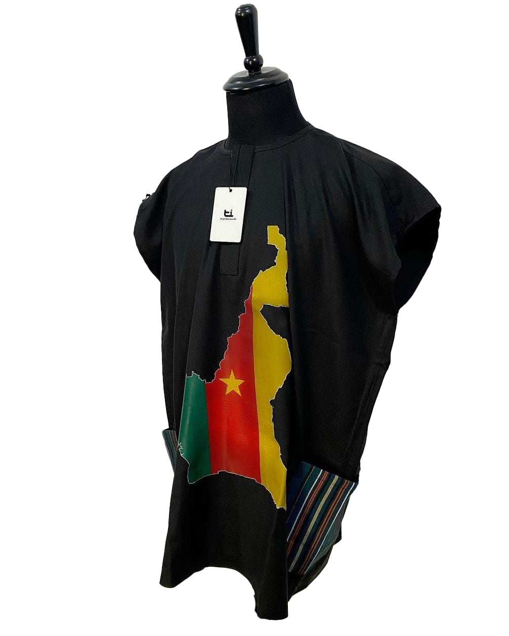 African Art Wear Kenya flag Print summer top Outfit Casual Short Sleeve Black loose fashion Long T-shirt With Pockets