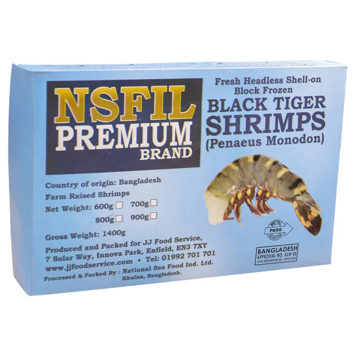 NSFIL Premium Raw HLSO Block, Black Tiger Prawns (16/20, 700g net)-1.4kg