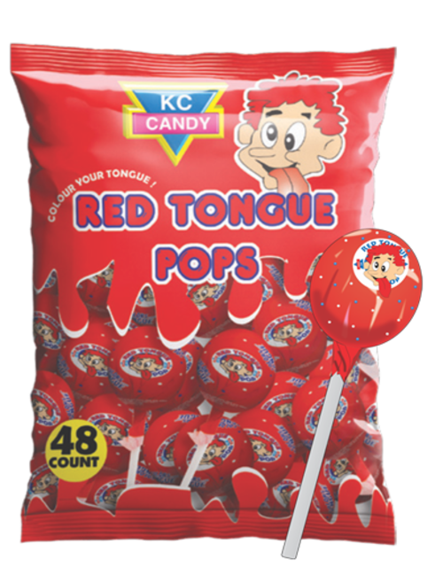 KC Candy Red Tongue Lollypops 48 Count Box of 16