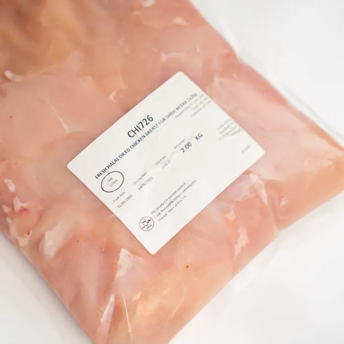 Fresh Halal Diced Chicken Breast for Shish Kebab 1x2kg