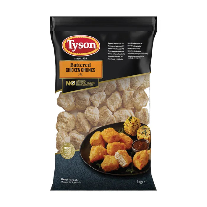 Tyson Halal Whole Muscle Battered Chicken Chunk/Nuggets -1x1kg